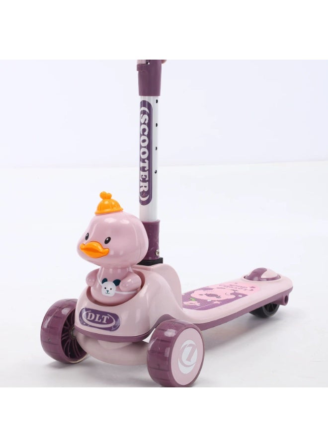 سكوتر الأطفال ذو العجلات الوردية ذو ​​مقبض سيليكون سميك من لوح التزلج مع فرامل يد للأطفال من سن 2 إلى 6 سنوات - Image 2